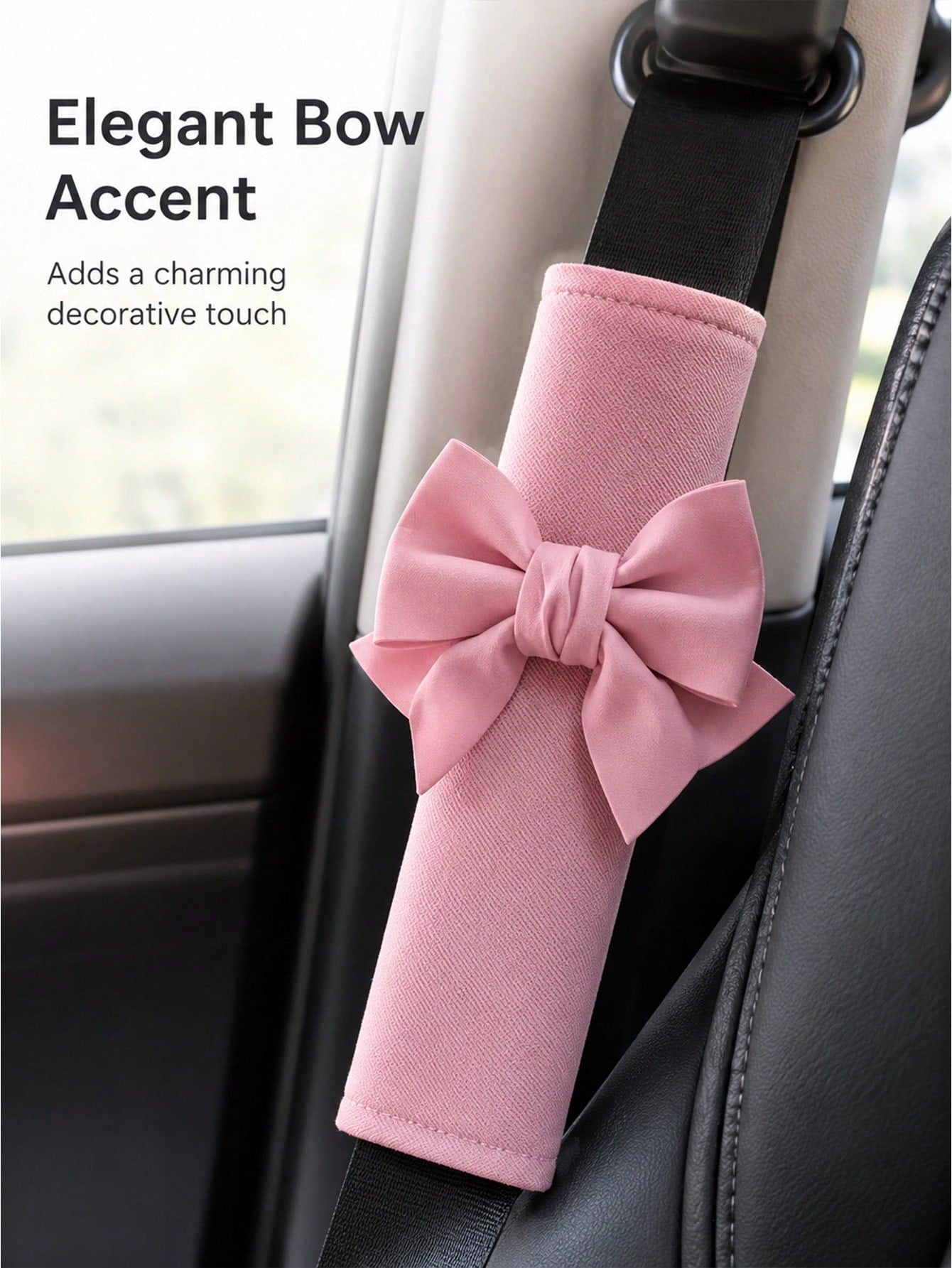 2pcs Car Seat Belt Leather Shoulder Protector Cute Bow Car Decoration Car Protection Cover,Deluxe Pink Seat Belt Shoulder Pads Bow Knot Car Seatbelt Cushion Set For Lady Driver Daily Driving Anti Fric