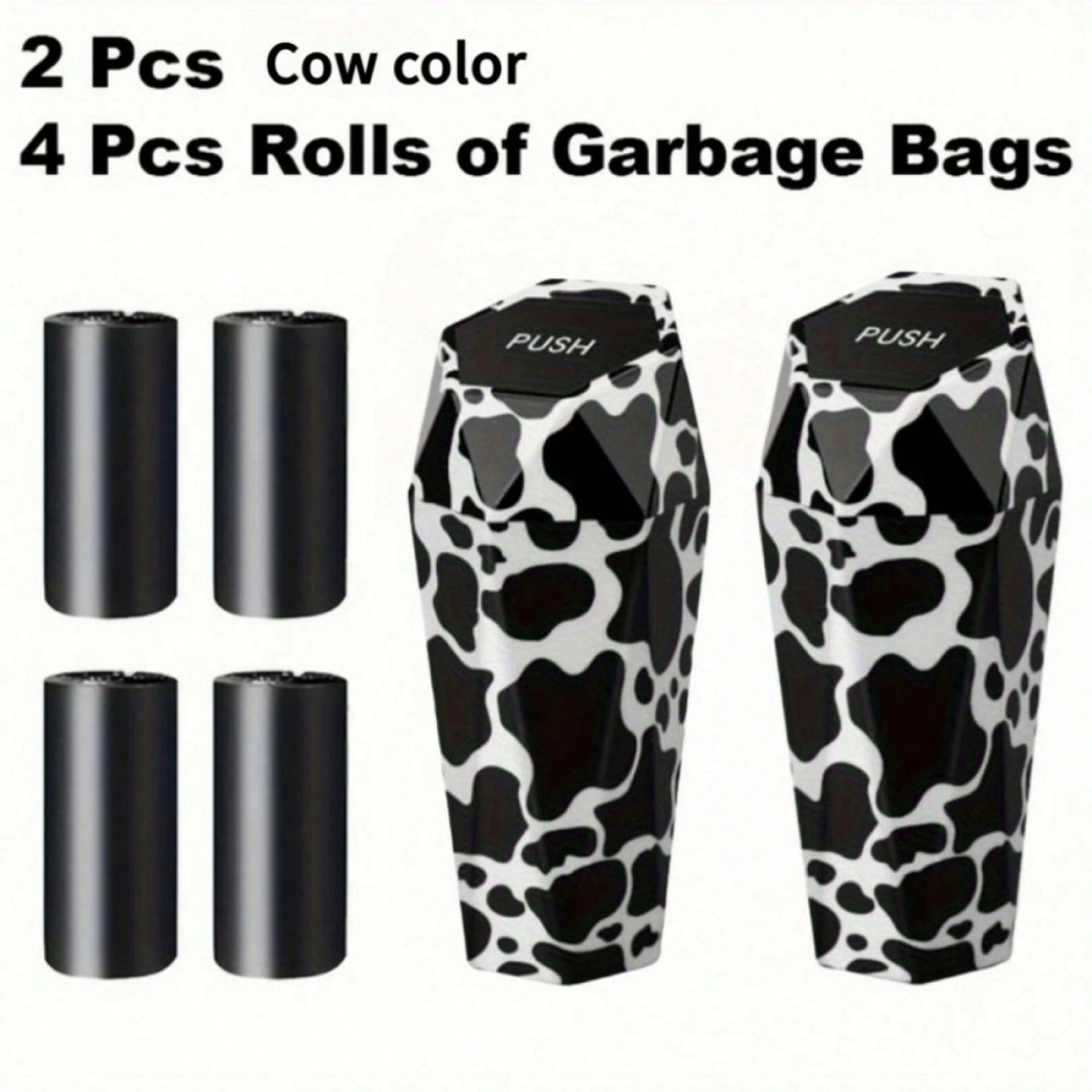 2pcs Creative Mini Diamond Car Trash Can Set – 2 Cans + 4 Rolls (60 Bags), One-Button Operation, Stylish, Fits Cars, Trucks & SUVs