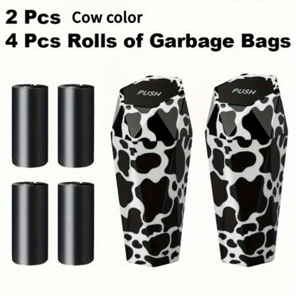 2pcs Creative Mini Diamond Car Trash Can Set – 2 Cans + 4 Rolls (60 Bags), One-Button Operation, Stylish, Fits Cars, Trucks & SUVs