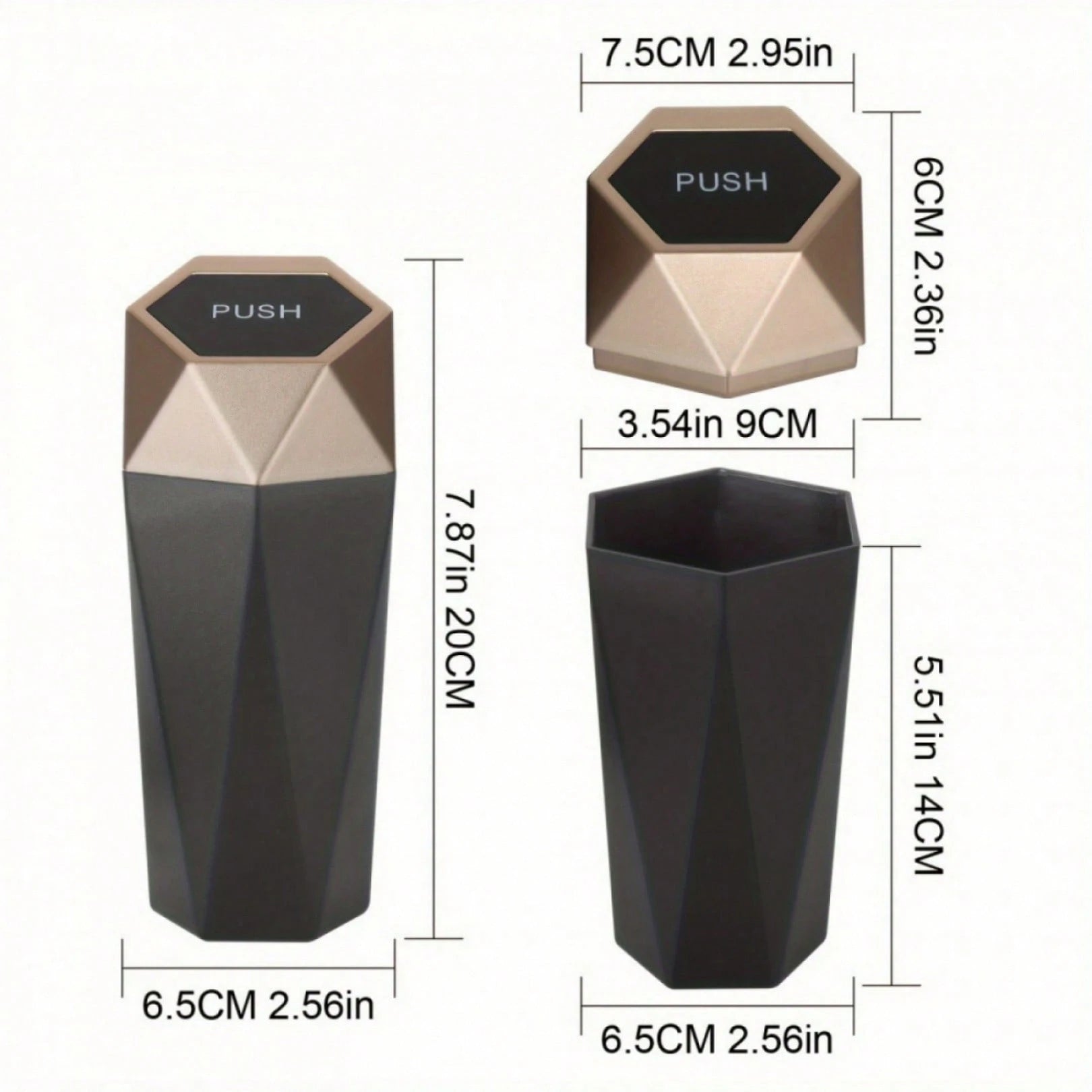 2pcs Creative Mini Diamond Car Trash Can Set – 2 Cans + 4 Rolls (60 Bags), One-Button Operation, Stylish, Fits Cars, Trucks & SUVs