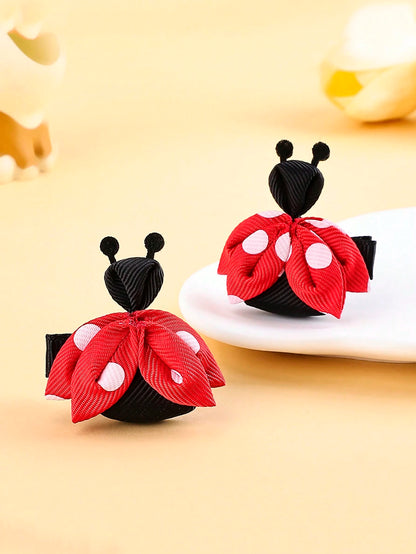 2pcs Cute Ladybug Hair Clips For Children Girls, No Trace Hairpin With Animal Shape, Hair Accessories For Kids And Toddlers