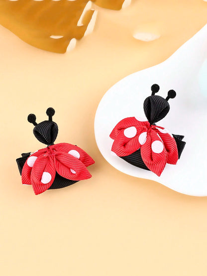 2pcs Cute Ladybug Hair Clips For Children Girls, No Trace Hairpin With Animal Shape, Hair Accessories For Kids And Toddlers