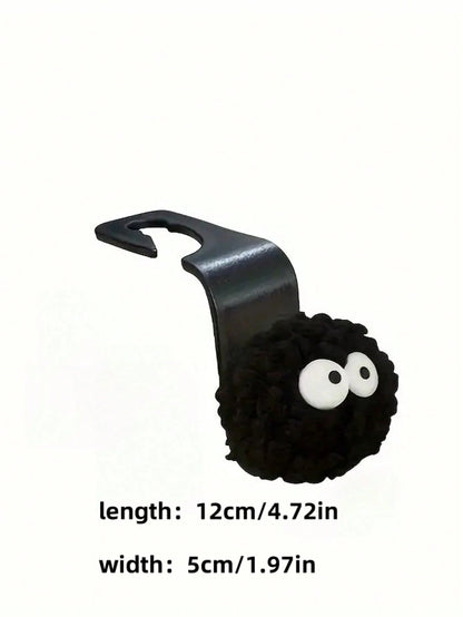 2pcs Cute Small Coal Ball Shape Car Seat Back Hook, Headrest Storage Box, Food Bag Holder, Car Decor Hanger