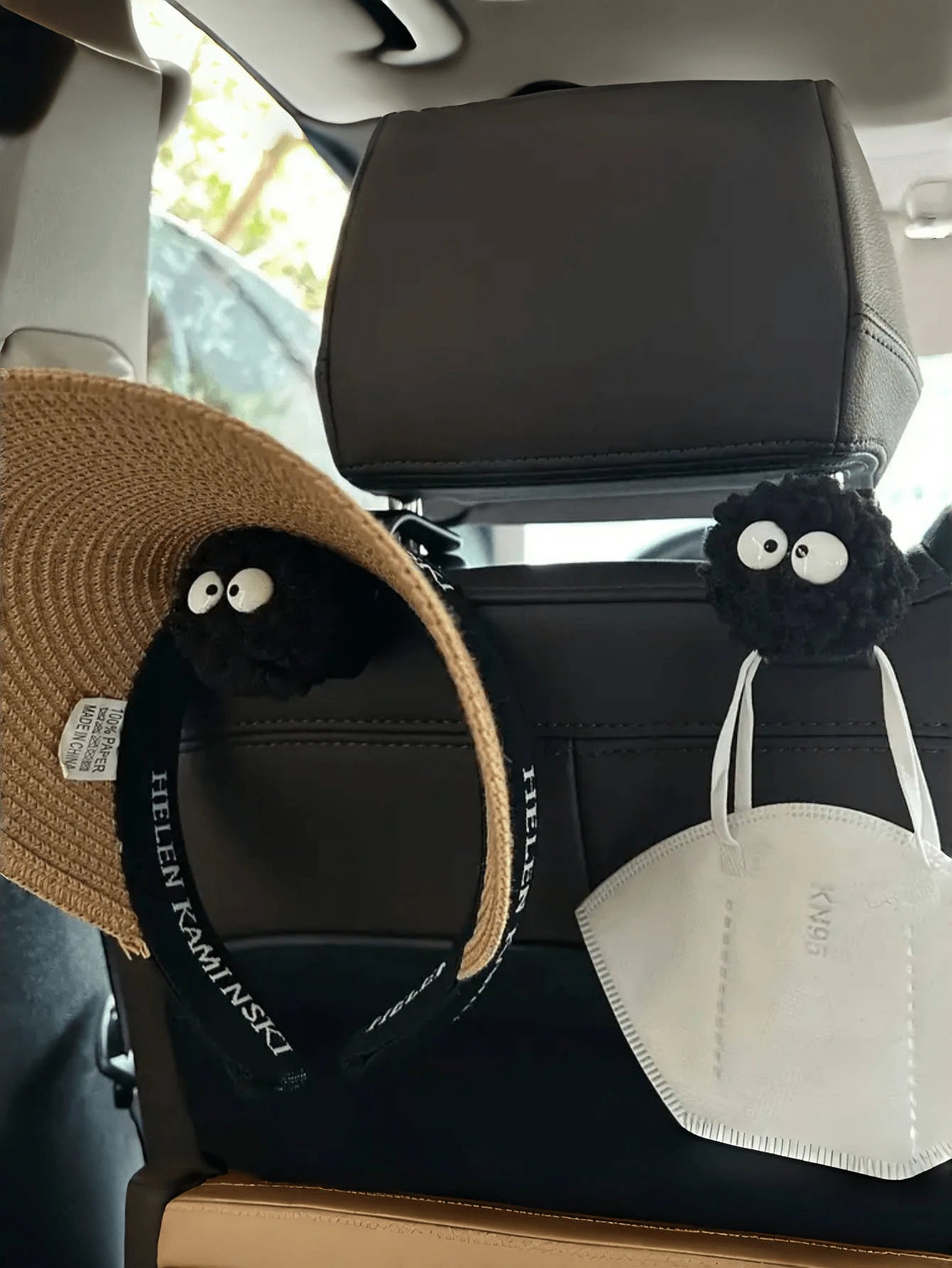 2pcs Cute Small Coal Ball Shape Car Seat Back Hook, Headrest Storage Box, Food Bag Holder, Car Decor Hanger