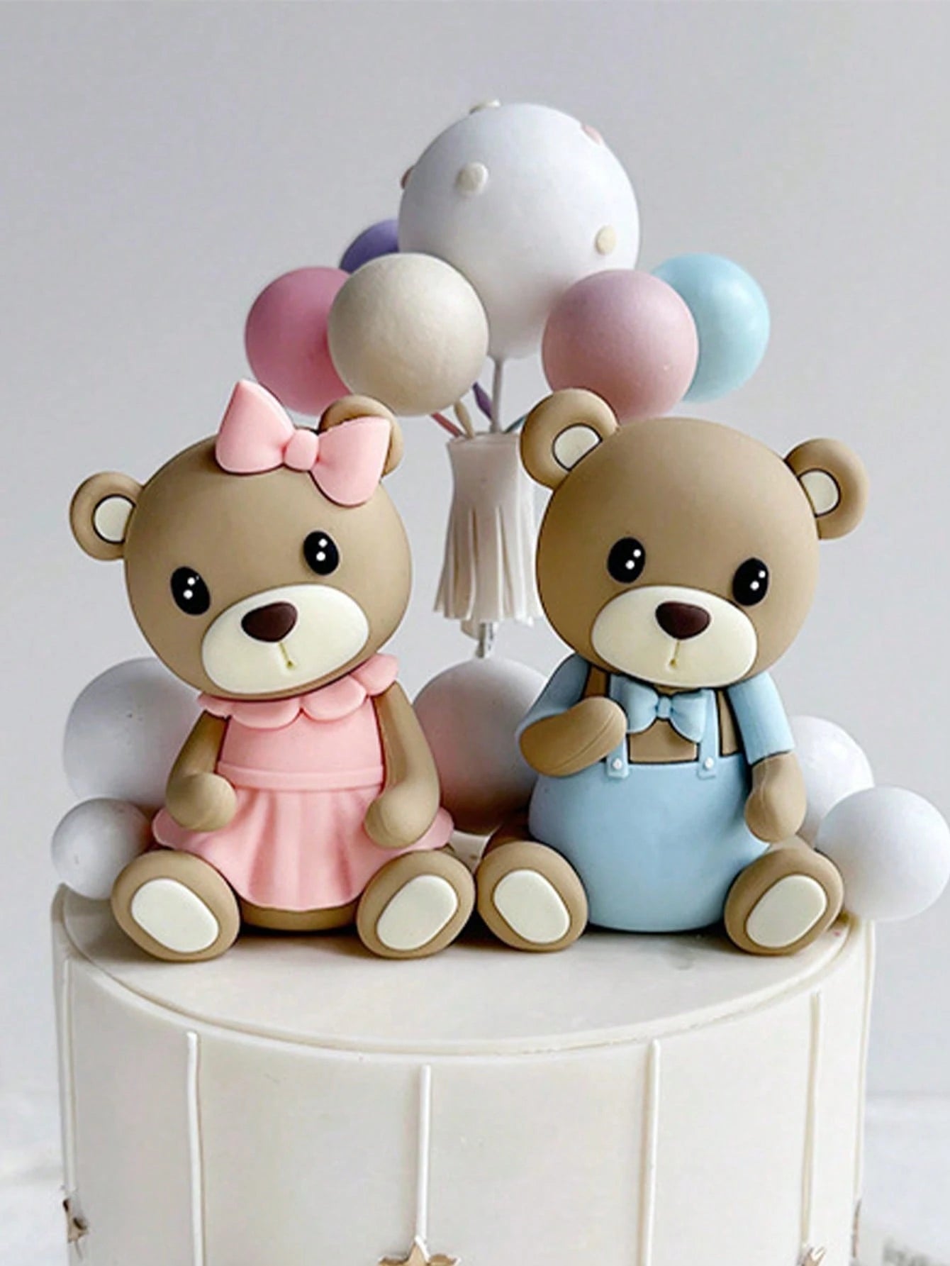 2pcs Cute Teddy Bear Cake Toppers, Baby Shower Cake Decorations, Soft Rubber Doll Decor, Teddy Bear Birthday Cake Decorations, Baby Shower Party Decorations, Gender Reveal Party Decor