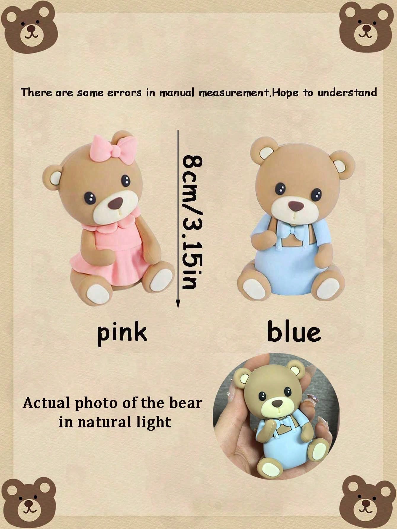 2pcs Cute Teddy Bear Cake Toppers, Baby Shower Cake Decorations, Soft Rubber Doll Decor, Teddy Bear Birthday Cake Decorations, Baby Shower Party Decorations, Gender Reveal Party Decor