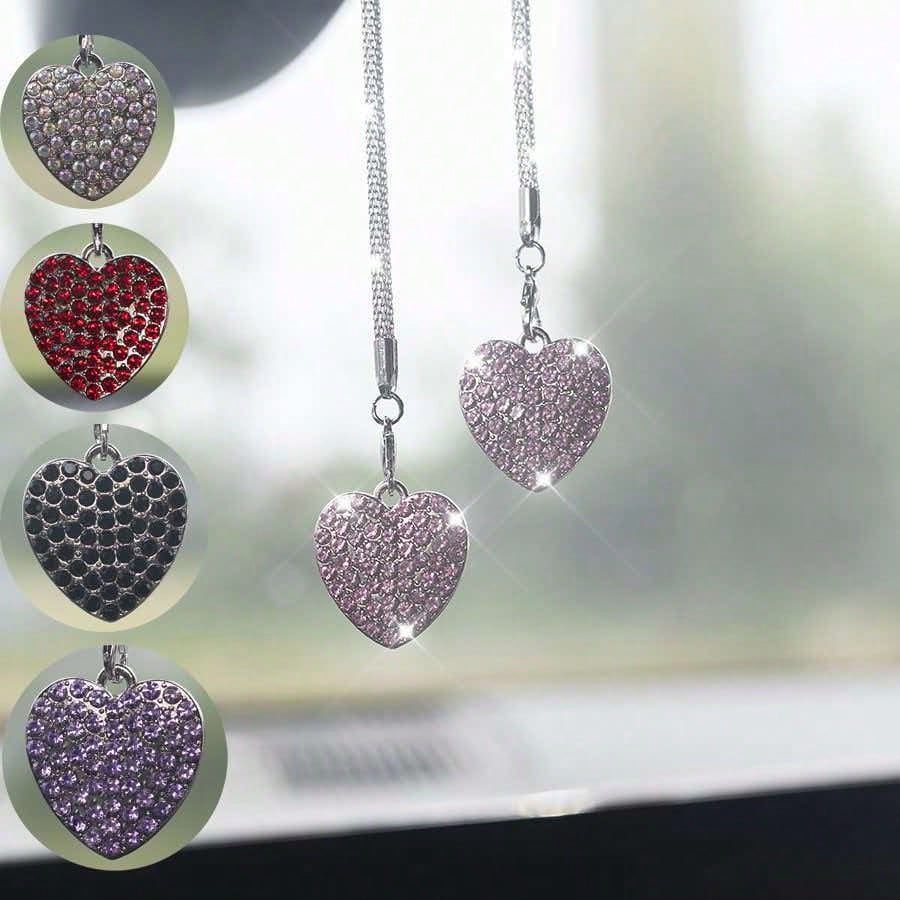 2pcs Double-Sided Fresh Heart Car Rearview Mirror Hanging Ornament Charming Heart Fashion Driver Car Interior Decoration