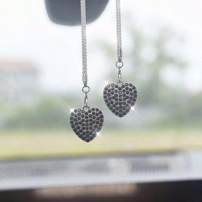 2pcs Double-Sided Fresh Heart Car Rearview Mirror Hanging Ornament Charming Heart Fashion Driver Car Interior Decoration