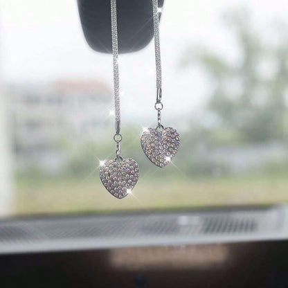 2pcs Double-Sided Fresh Heart Car Rearview Mirror Hanging Ornament Charming Heart Fashion Driver Car Interior Decoration