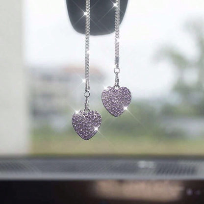 2pcs Double-Sided Fresh Heart Car Rearview Mirror Hanging Ornament Charming Heart Fashion Driver Car Interior Decoration