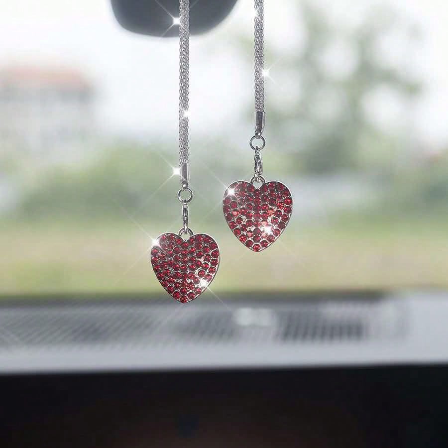 2pcs Double-Sided Fresh Heart Car Rearview Mirror Hanging Ornament Charming Heart Fashion Driver Car Interior Decoration