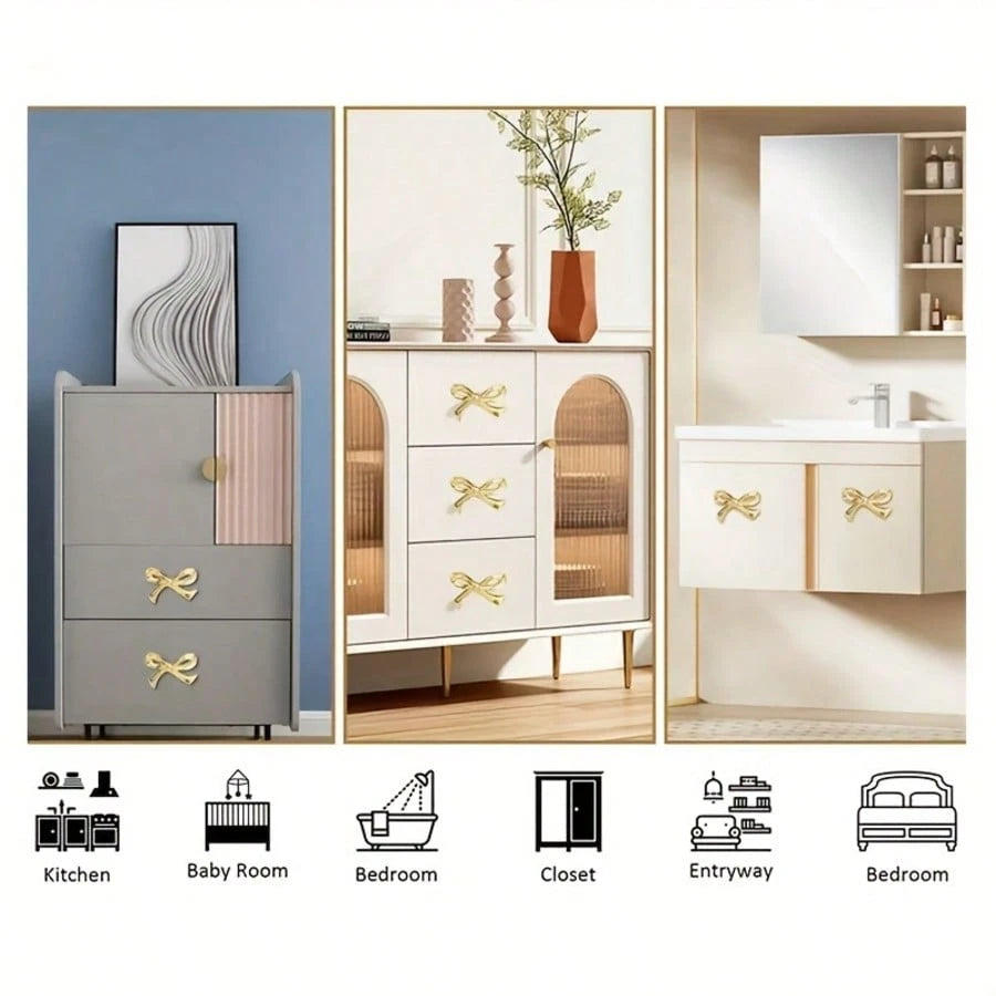 2pcs Elegant Bow Cabinet Handles, Decorative Drawer Pulls For Home Bar And Cabinet Design, Modern Interior Metal Decor, Modern Decorative Handles, Decorative Bow Design, Decorative Cabinet Handles