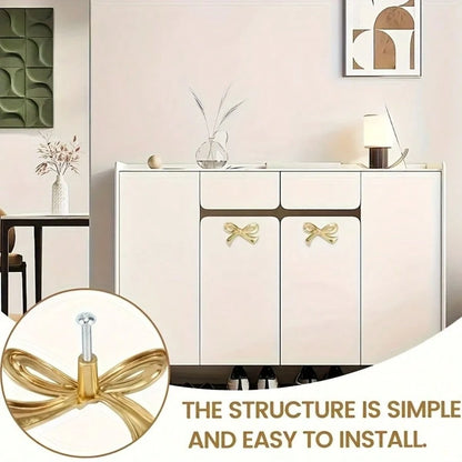 2pcs Elegant Bow Cabinet Handles, Decorative Drawer Pulls For Home Bar And Cabinet Design, Modern Interior Metal Decor, Modern Decorative Handles, Decorative Bow Design, Decorative Cabinet Handles