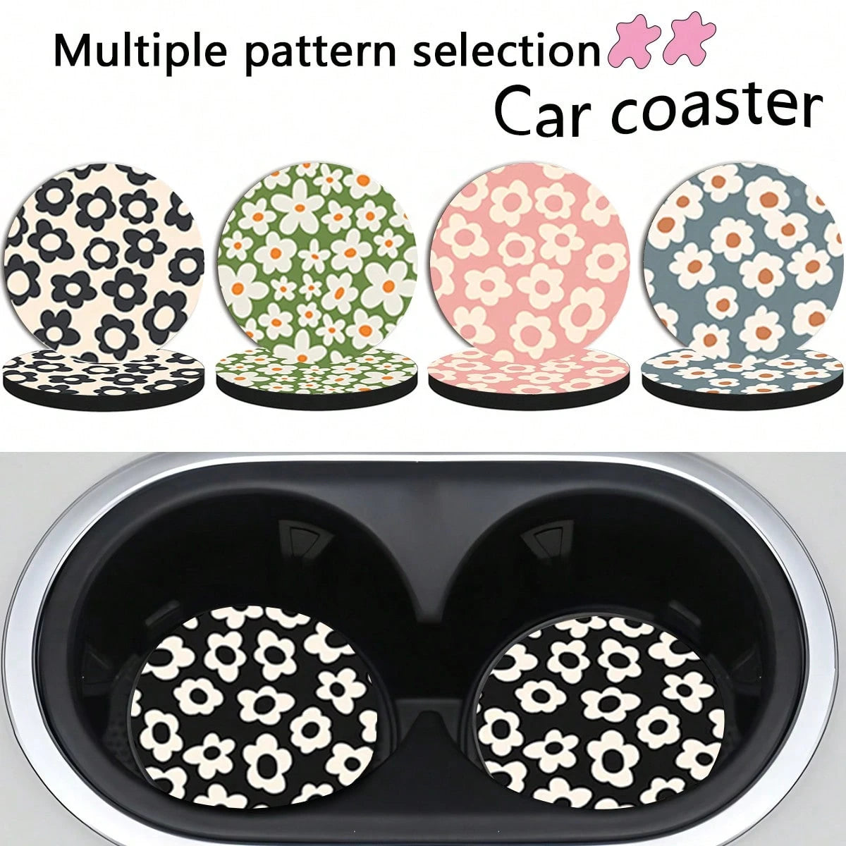 2pcs Flower Car Cup Holders, 2.8 Inch Round Decorative Car Cup Mats, Home And Auto Drink Coasters, Unisex Car Interior Accessories, Decorative Coasters, Suitable As Gifts For Family And Friends On Hol