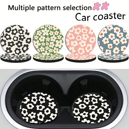 2pcs Flower Car Cup Holders, 2.8 Inch Round Decorative Car Cup Mats, Home And Auto Drink Coasters, Unisex Car Interior Accessories, Decorative Coasters, Suitable As Gifts For Family And Friends On Hol
