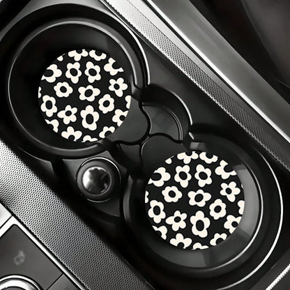 2pcs Flower Car Cup Holders, 2.8 Inch Round Decorative Car Cup Mats, Home And Auto Drink Coasters, Unisex Car Interior Accessories, Decorative Coasters, Suitable As Gifts For Family And Friends On Hol