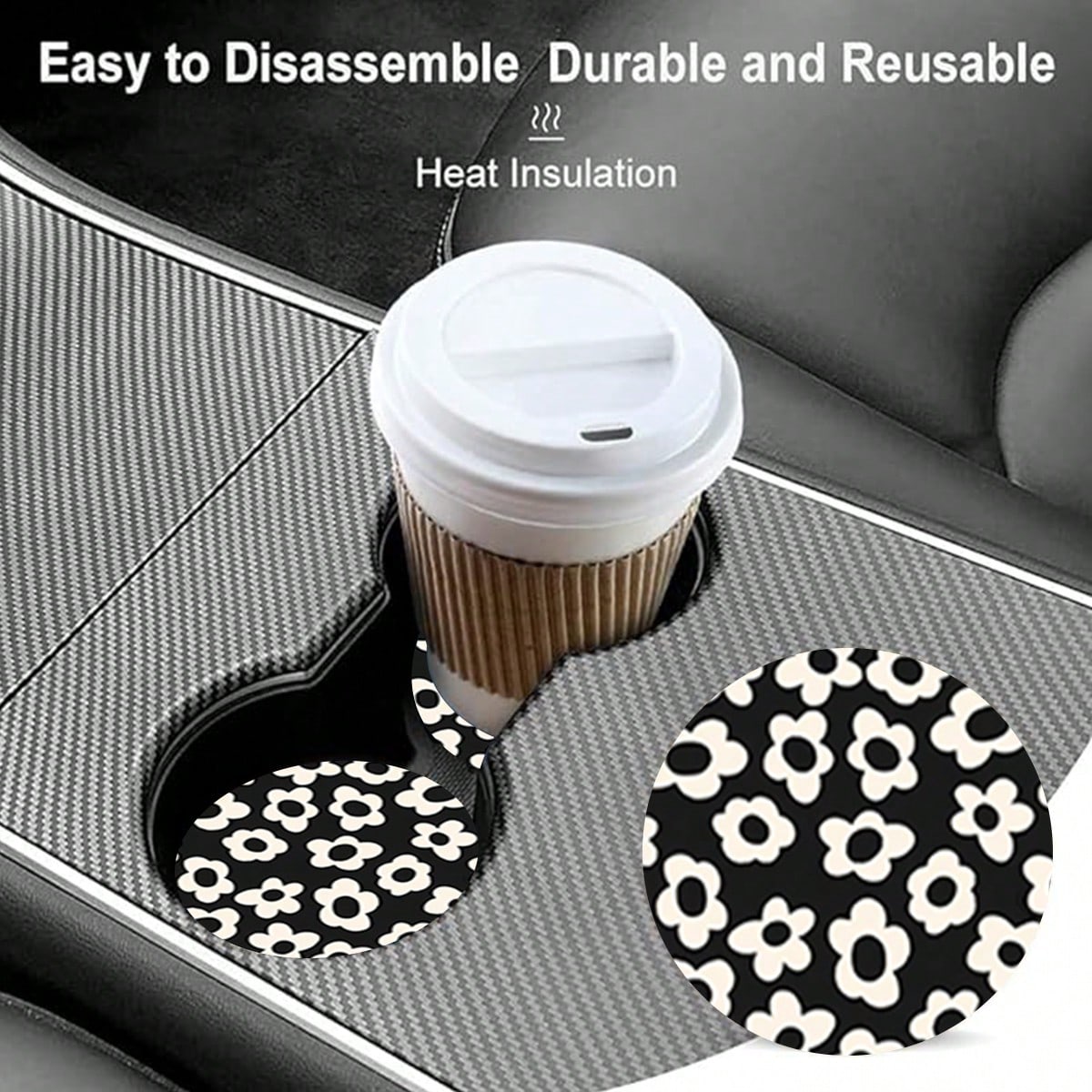 2pcs Flower Car Cup Holders, 2.8 Inch Round Decorative Car Cup Mats, Home And Auto Drink Coasters, Unisex Car Interior Accessories, Decorative Coasters, Suitable As Gifts For Family And Friends On Hol