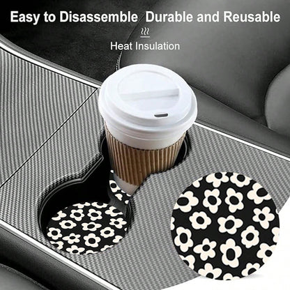 2pcs Flower Car Cup Holders, 2.8 Inch Round Decorative Car Cup Mats, Home And Auto Drink Coasters, Unisex Car Interior Accessories, Decorative Coasters, Suitable As Gifts For Family And Friends On Hol