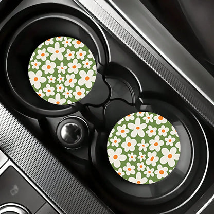 2pcs Flower Car Cup Holders, 2.8 Inch Round Decorative Car Cup Mats, Home And Auto Drink Coasters, Unisex Car Interior Accessories, Decorative Coasters, Suitable As Gifts For Family And Friends On Hol