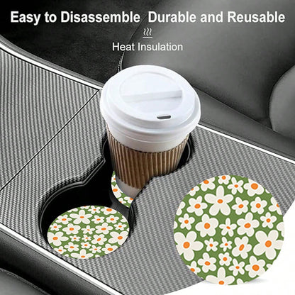 2pcs Flower Car Cup Holders, 2.8 Inch Round Decorative Car Cup Mats, Home And Auto Drink Coasters, Unisex Car Interior Accessories, Decorative Coasters, Suitable As Gifts For Family And Friends On Hol