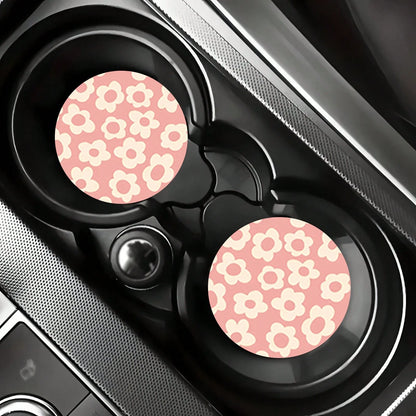2pcs Flower Car Cup Holders, 2.8 Inch Round Decorative Car Cup Mats, Home And Auto Drink Coasters, Unisex Car Interior Accessories, Decorative Coasters, Suitable As Gifts For Family And Friends On Hol