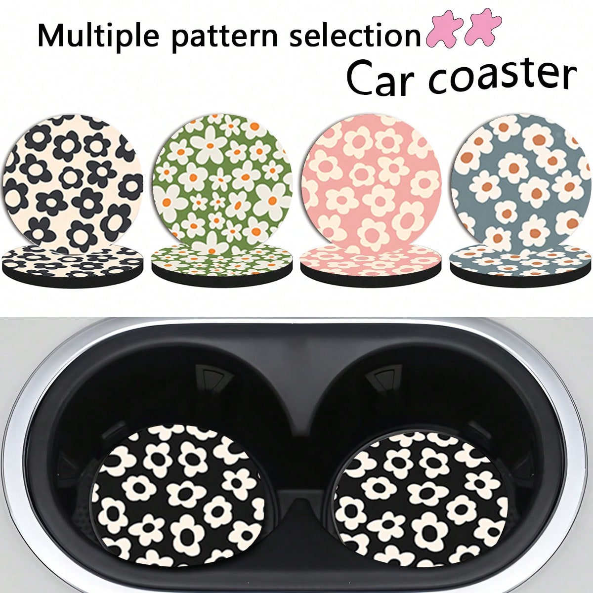 2pcs Flower Car Cup Holders, 2.8 Inch Round Decorative Car Cup Mats, Home And Auto Drink Coasters, Unisex Car Interior Accessories, Decorative Coasters, Suitable As Gifts For Family And Friends On Hol