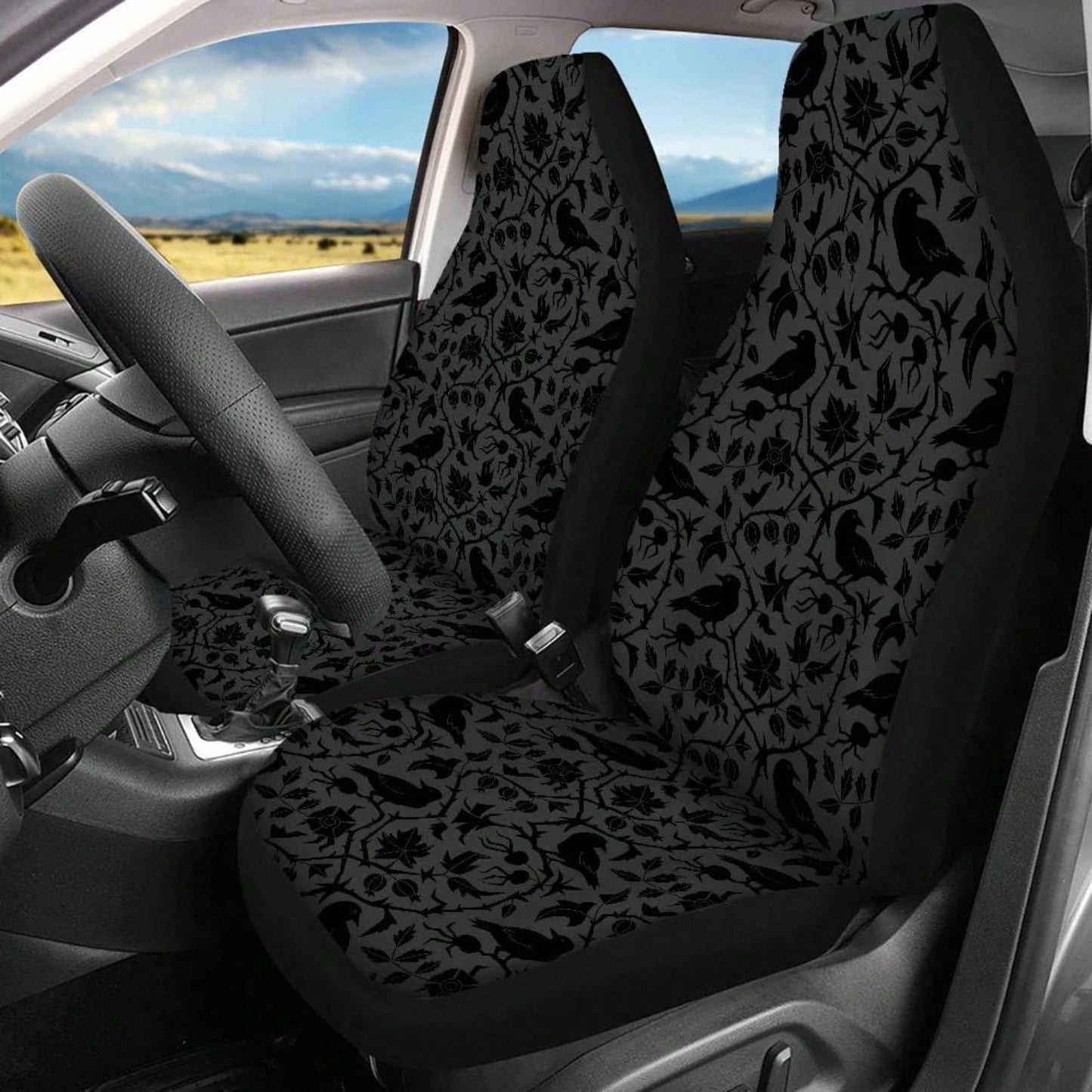 2PCS Gothic Crows Car Seat Covers, Raven Car Accessories, Witchy Car Decor, Goth Car Interior, Dark Cottagecore Seat Covers,Suitable For Cars, SUVs, And Trucks,Perfect For Holiday Gift Or Special Occa