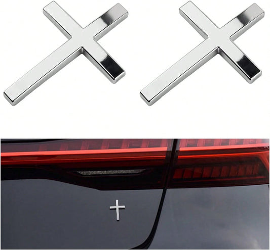 2PCS Individual Jesus Cross For Car Decal Emblem,3D Metal Christian Car Decals Badges For And Cars Decorations,Universal &Amp; Self-Adhesive Cross Cars Decal For Most Trucks,SUVs (Silver+Silver)