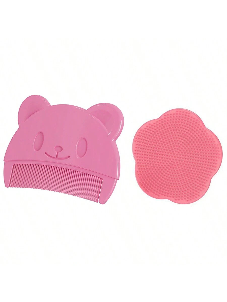2pcs Infant Silicone Shampoo Brush And Comb Set To Remove Cradle Cap While Bathing