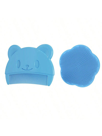2pcs Infant Silicone Shampoo Brush And Comb Set To Remove Cradle Cap While Bathing