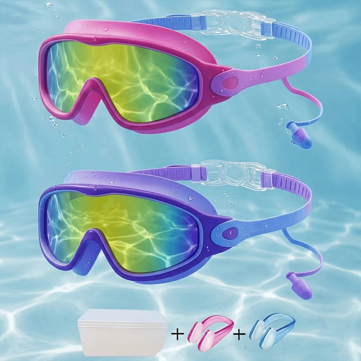 2Pcs Kids Wide View Swim Goggles Anti Fog UV Protection No Leak Comfortable Swimming Goggles For 3-12 Years Boys Girls Pool Beach, Back To School