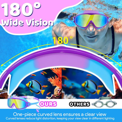 2Pcs Kids Wide View Swim Goggles Anti Fog UV Protection No Leak Comfortable Swimming Goggles For 3-12 Years Boys Girls Pool Beach, Back To School