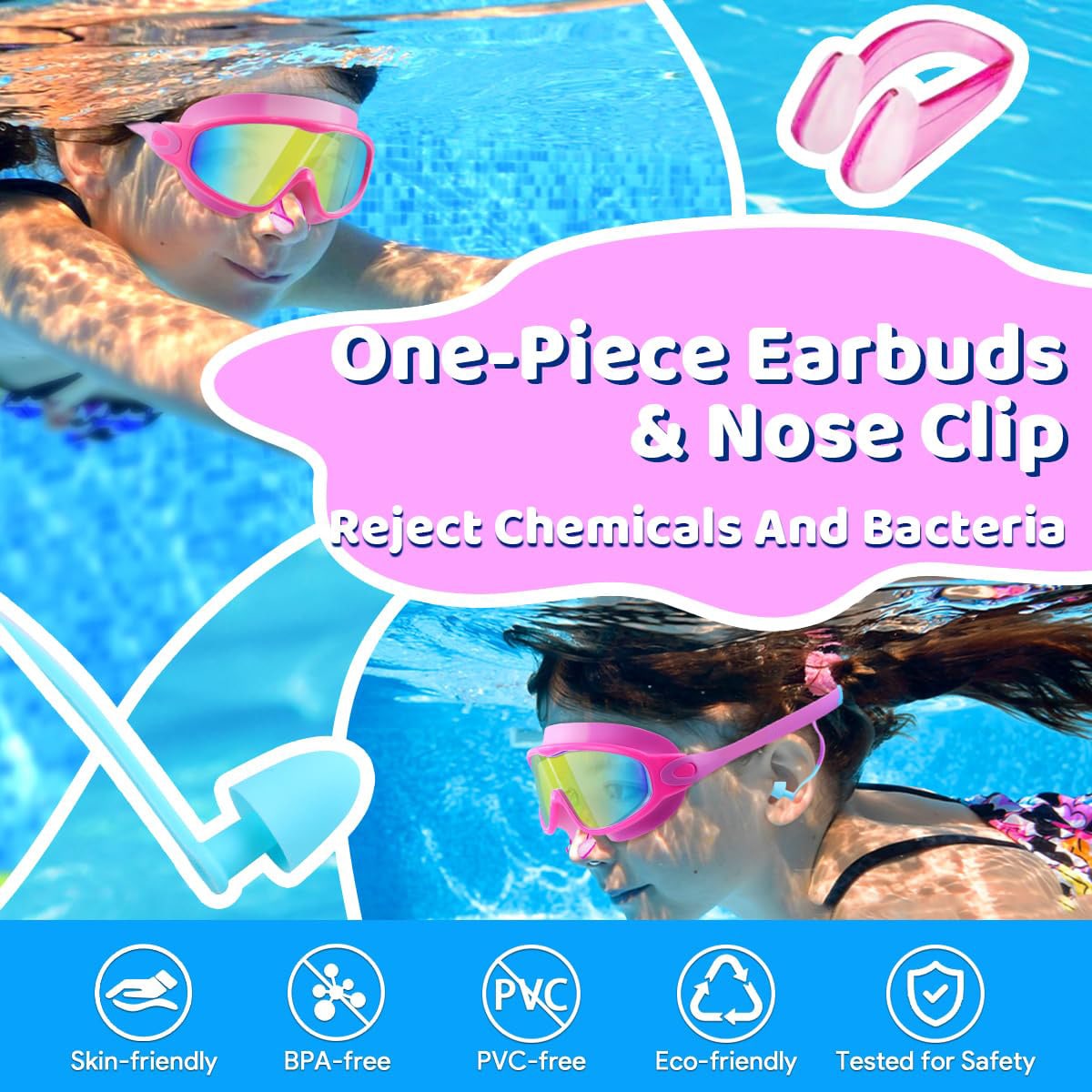 2Pcs Kids Wide View Swim Goggles Anti Fog UV Protection No Leak Comfortable Swimming Goggles For 3-12 Years Boys Girls Pool Beach, Back To School