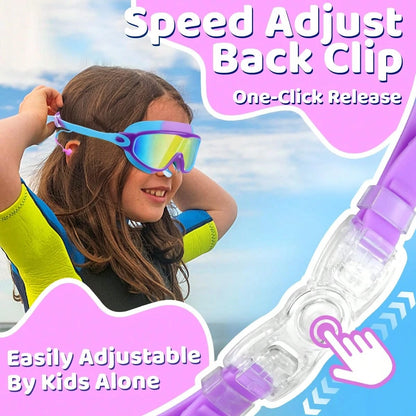 2Pcs Kids Wide View Swim Goggles Anti Fog UV Protection No Leak Comfortable Swimming Goggles For 3-12 Years Boys Girls Pool Beach, Back To School