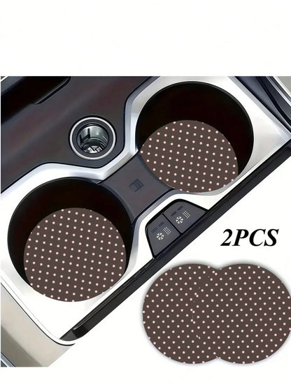 2pcs Light Pink Polka Dot Car Cup Holders, Vintage Brown Background Pink Polka Dot Style, Protect Car Interior Space, Easy To Clean, Suitable For SUV Or Any Other Car Models. Universal Car Interior Ac