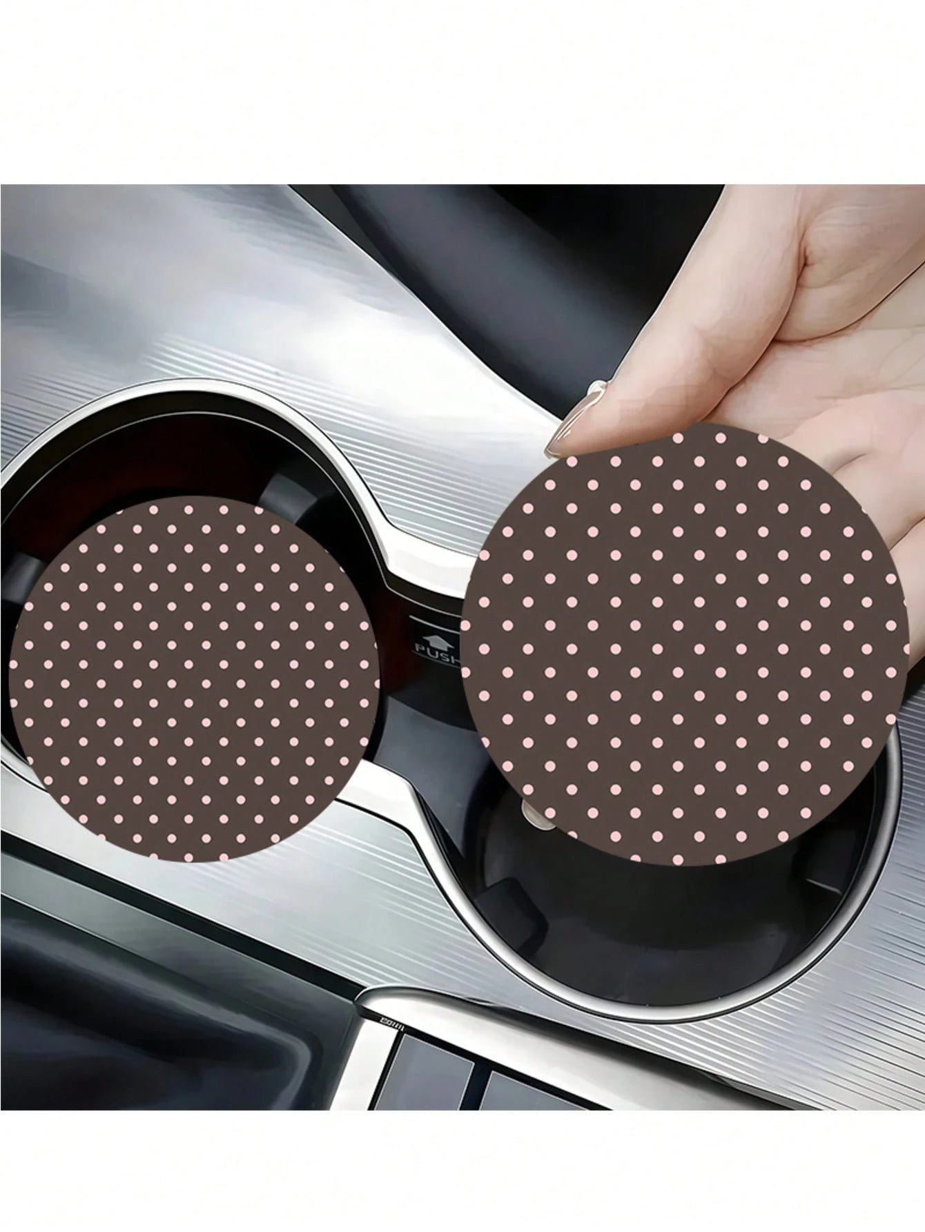 2pcs Light Pink Polka Dot Car Cup Holders, Vintage Brown Background Pink Polka Dot Style, Protect Car Interior Space, Easy To Clean, Suitable For SUV Or Any Other Car Models. Universal Car Interior Ac