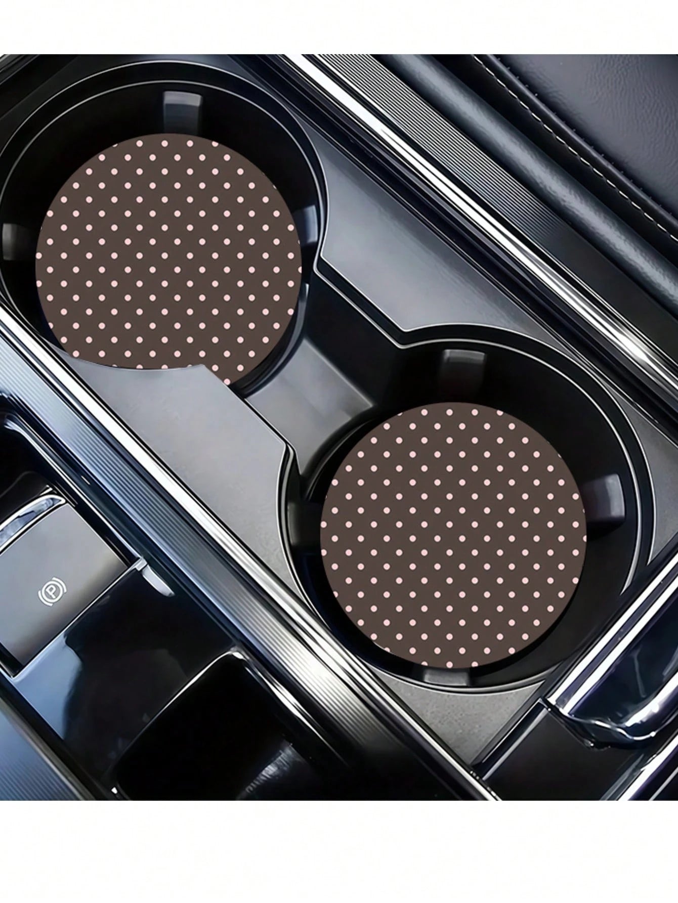 2pcs Light Pink Polka Dot Car Cup Holders, Vintage Brown Background Pink Polka Dot Style, Protect Car Interior Space, Easy To Clean, Suitable For SUV Or Any Other Car Models. Universal Car Interior Ac