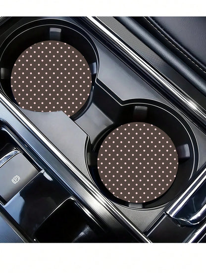 2pcs Light Pink Polka Dot Car Cup Holders, Vintage Brown Background Pink Polka Dot Style, Protect Car Interior Space, Easy To Clean, Suitable For SUV Or Any Other Car Models. Universal Car Interior Ac