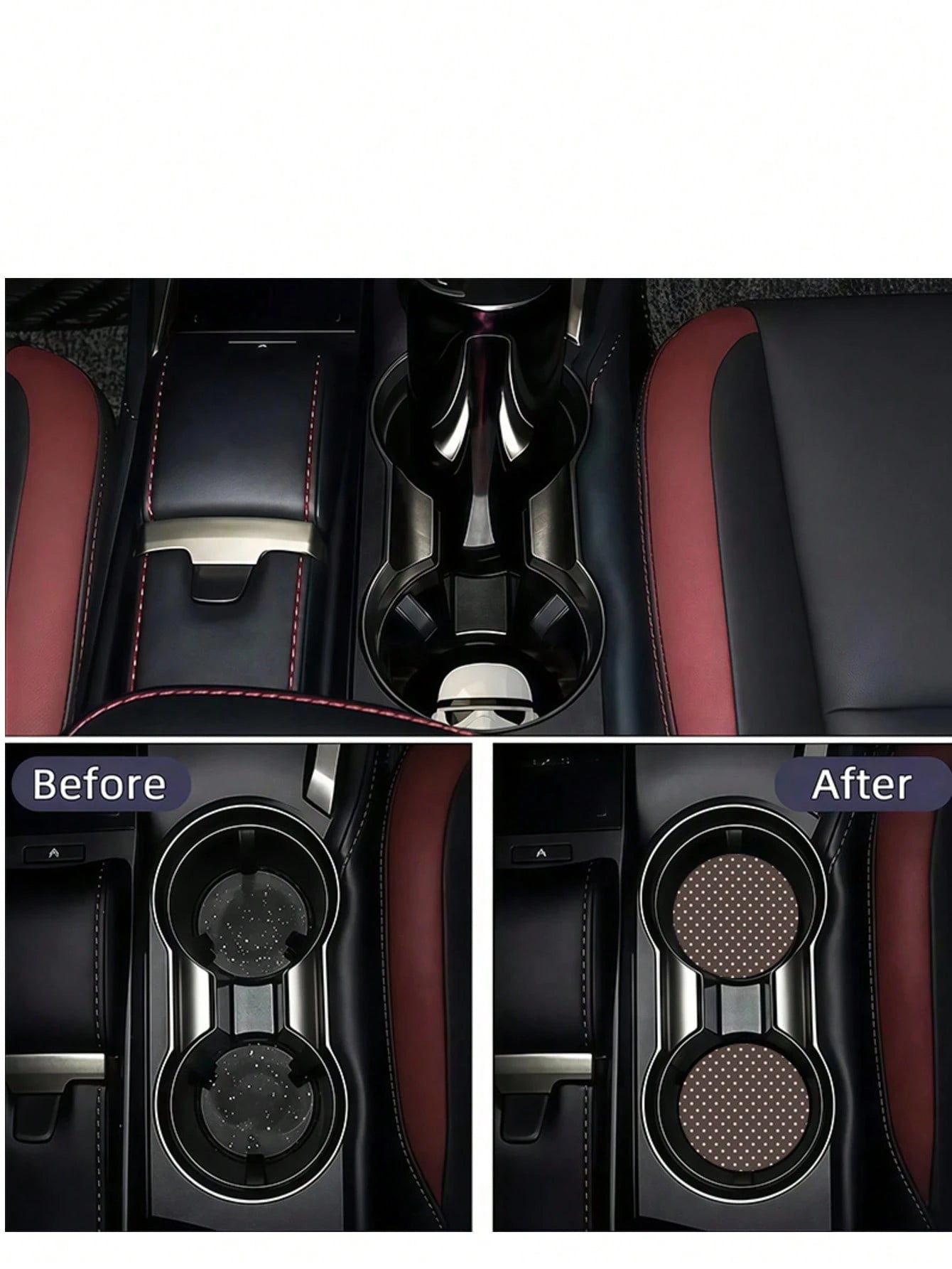 2pcs Light Pink Polka Dot Car Cup Holders, Vintage Brown Background Pink Polka Dot Style, Protect Car Interior Space, Easy To Clean, Suitable For SUV Or Any Other Car Models. Universal Car Interior Ac