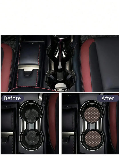 2pcs Light Pink Polka Dot Car Cup Holders, Vintage Brown Background Pink Polka Dot Style, Protect Car Interior Space, Easy To Clean, Suitable For SUV Or Any Other Car Models. Universal Car Interior Ac
