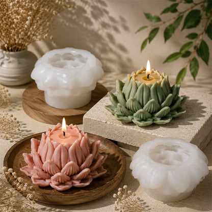 2PCS Lotus Candle Mold Set Silicone Flower Candle Mold DIY Handmade Scented Candle Making Mold Reusable Resin Wax Casting Mold For Home Decoration Gift