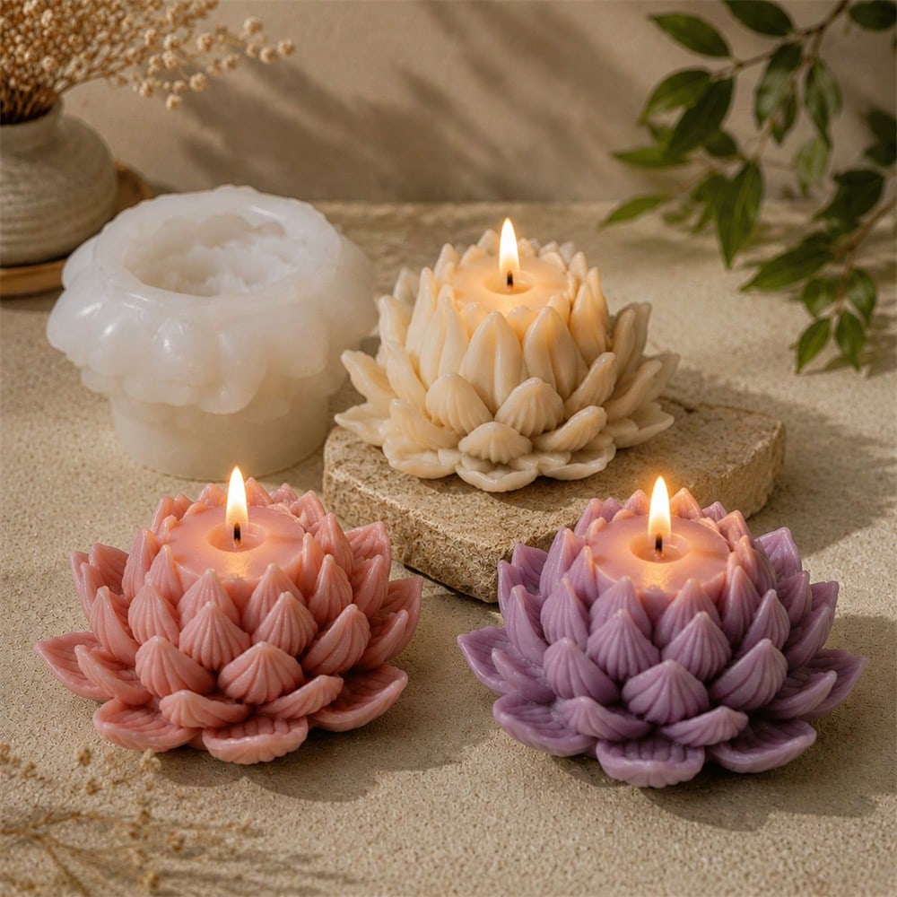 2PCS Lotus Candle Mold Set Silicone Flower Candle Mold DIY Handmade Scented Candle Making Mold Reusable Resin Wax Casting Mold For Home Decoration Gift
