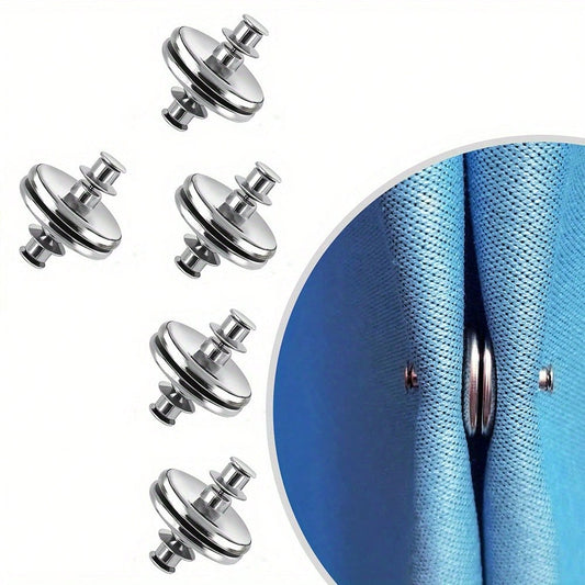 2pcs Magnetic Curtain Tiebacks With Adhesive Backing- Classic Metal Button Closure, Suitable For Home, Bedroom And Office Curtains