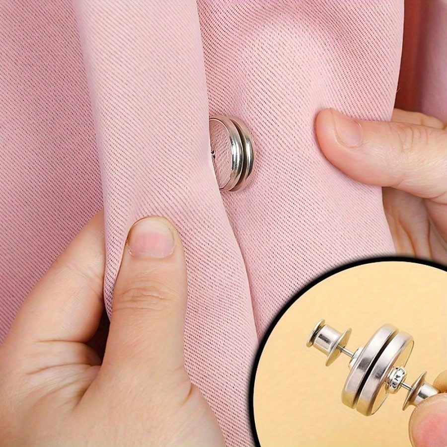 2pcs Magnetic Curtain Tiebacks With Adhesive Backing- Classic Metal Button Closure, Suitable For Home, Bedroom And Office Curtains