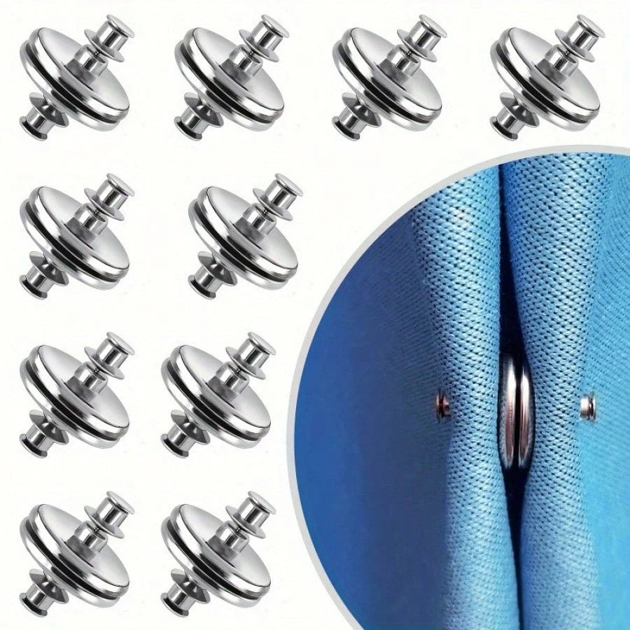 2pcs Magnetic Curtain Tiebacks With Adhesive Backing- Classic Metal Button Closure, Suitable For Home, Bedroom And Office Curtains