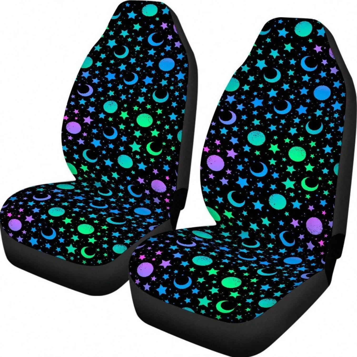 2PCS Moon Star Galaxy Car Seat Covers, Cosmic Space Planet Car Seat Protector, Aesthetic Celestial Auto Interior Decor, Pair Front Seat Covers,Suitable For Cars, SUVs, And Trucks,Perfect For Holiday G