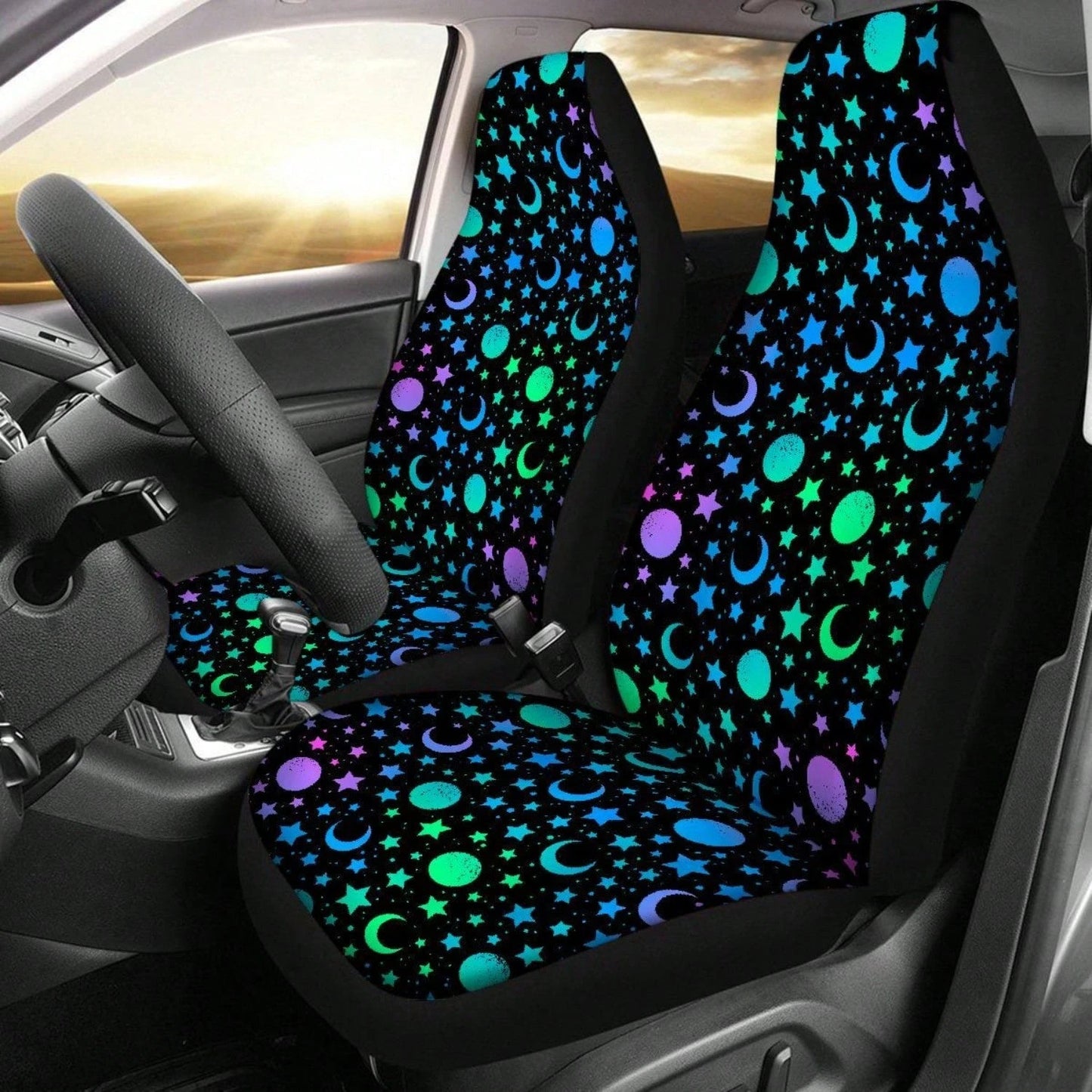 2PCS Moon Star Galaxy Car Seat Covers, Cosmic Space Planet Car Seat Protector, Aesthetic Celestial Auto Interior Decor, Pair Front Seat Covers,Suitable For Cars, SUVs, And Trucks,Perfect For Holiday G