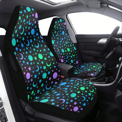 2PCS Moon Star Galaxy Car Seat Covers, Cosmic Space Planet Car Seat Protector, Aesthetic Celestial Auto Interior Decor, Pair Front Seat Covers,Suitable For Cars, SUVs, And Trucks,Perfect For Holiday G