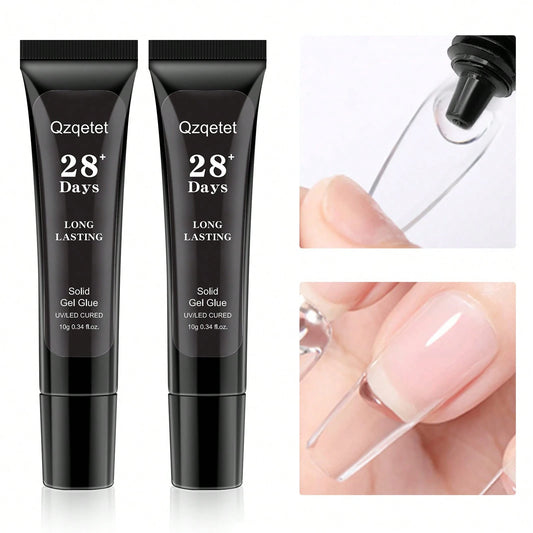 2pcs Nail Glue For Nail Tips, 10g Solid Gel Nail Glue For Press On Nails, Upgraded Version Nail Glue, Strong For Nails, Press On Nail Glue Needs To Be Cured, Easy To Use, 28 Days+ Long Lasting