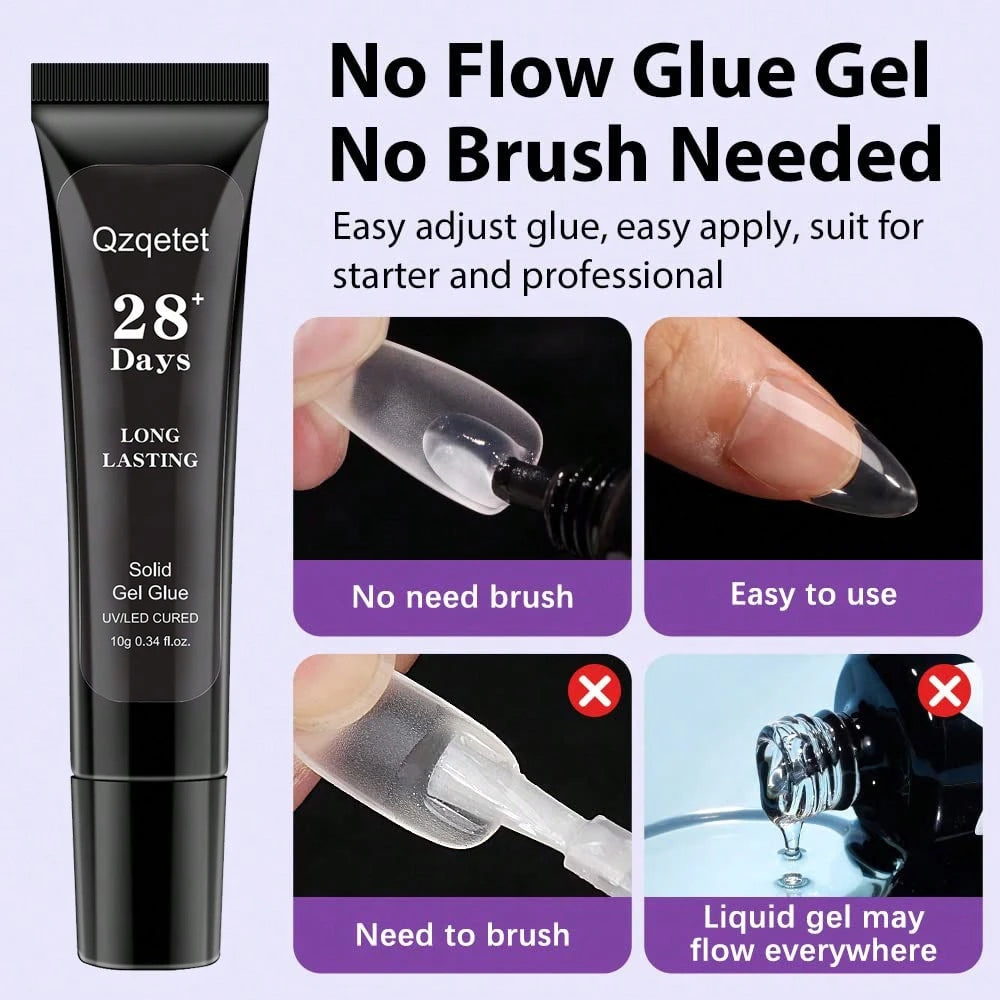 2pcs Nail Glue For Nail Tips, 10g Solid Gel Nail Glue For Press On Nails, Upgraded Version Nail Glue, Strong For Nails, Press On Nail Glue Needs To Be Cured, Easy To Use, 28 Days+ Long Lasting